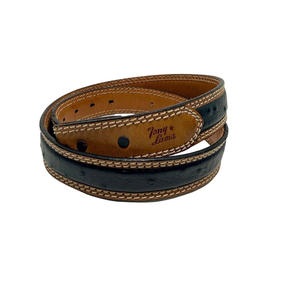 Tony Lama 9343L Vintage Two Tone Stockman Western Belt 36 Ostrich No Buckle